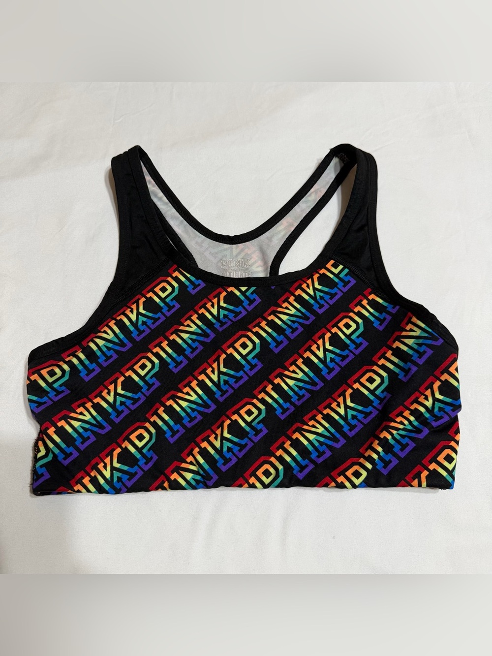 Victoria’s Secret PINK Black Rainbow Logo Ultimate Unlined Sports Bra Medium M